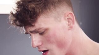 Tattooed young man masturbates while impaled raw missionary