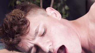 Tattooed young man masturbates while impaled raw missionary