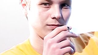 Smoking and uncut cock  stroking by young Stone Solo session
