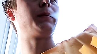 Smoking and uncut cock  stroking by young Stone Solo session