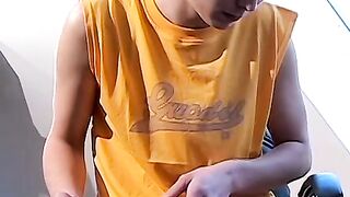 Smoking and uncut cock  stroking by young Stone Solo session