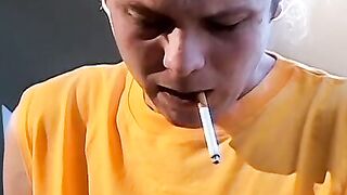 Smoking and uncut cock  stroking by young Stone Solo session