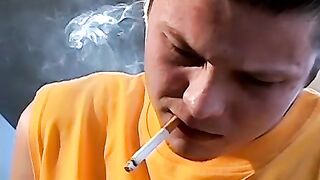 Smoking and uncut cock  stroking by young Stone Solo session