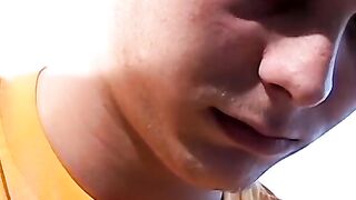 Smoking and uncut cock  stroking by young Stone Solo session
