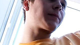 Smoking and uncut cock  stroking by young Stone Solo session