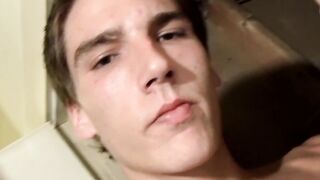 Skater Jay Marx works his nine inches cock while chainsmoking in the hallway