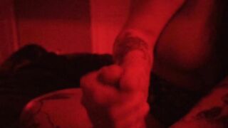 Hand job from babe tatted MILF