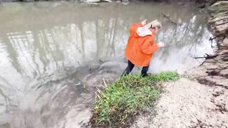 Big Boobed blonde ex-wife blows then fucks her hubby outside
