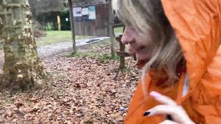 Big Boobed blonde ex-wife blows then fucks her hubby outside