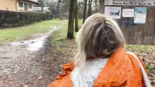 Big Boobed blonde ex-wife blows then fucks her hubby outside