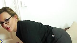 Betsy Blue inside glasses pleasures herself with a sex toy