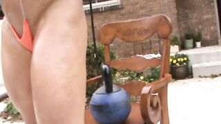fbb muscle oil – Bae A.T. backyard flexing into string bikini