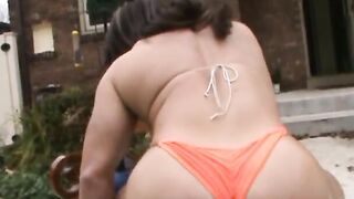 fbb muscle oil – Bae A.T. backyard flexing into string bikini