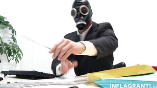 Chesty blonde beauty inside rubber takes a rough shaft