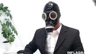 Chesty blonde beauty inside rubber takes a rough shaft