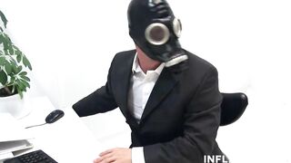 Chesty blonde beauty inside rubber takes a rough shaft