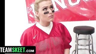 Sweet And Adorable Eighteen Blonde Wants To Join The Football Squad And Lets The Couch Tries Her Out