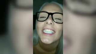 Older wearing glasses swallows cum