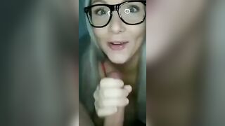 Older wearing glasses swallows cum
