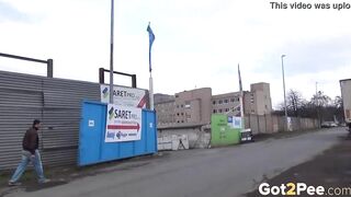 sexy Blonde Pees Between 2 Buses