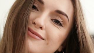 Adorable European girl Monika May trembles while orgasming from pussy rubbing