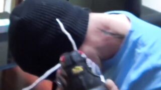 Sub Marshall rides his dom Tahar huge cock while being spanked