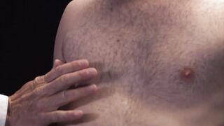 Hairy Maxx Monroe jerks dick while getting dildo fuck with suited master Matthew Figa