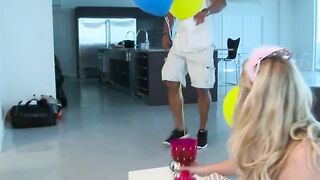Beautiful redhead gives BBC stripper hot handjob before BJ