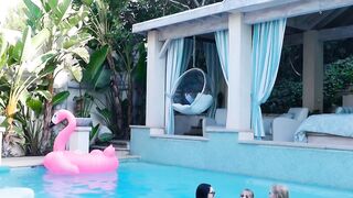 Lesbian oral with three gorgeous besties while at the pool