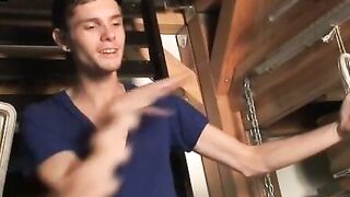 Cute young student strips and jerks off in classic scene
