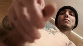 Handsome hunk Blinx get that dick out and stroke up a load with him