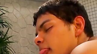 Handsome butt muncher rides dick by the pool and cums