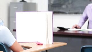 Dirty skank Jasmine Summers rides teachers hard cock