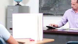 Dirty skank Jasmine Summers rides teachers hard cock