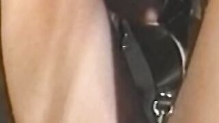 Busty blonde sub tied up for spanking in BDSM dungeon