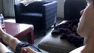 Sexy young twink Dustin loves jerking off and showing foot while watching porn