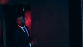 Executive office hunks meet for glory hole bareback drilling
