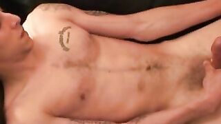 Slender amateur jizzes in his hand after solo masturbation
