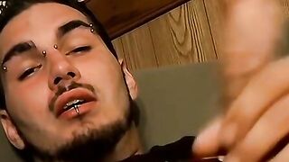 Straight thug with piercings talks dirty and strokes himself