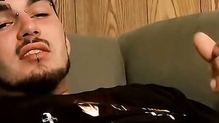 Straight thug with piercings talks dirty and strokes himself
