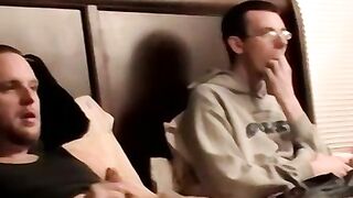 Two amateur freaks jerk off together in a cheap motel room