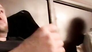 Two amateur freaks jerk off together in a cheap motel room