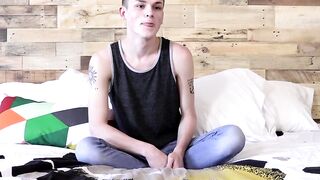 Inked twink dildos his ass and jerks off until he cums hard