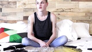 Inked twink dildos his ass and jerks off until he cums hard