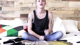 Inked twink dildos his ass and jerks off until he cums hard