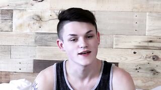 Inked twink dildos his ass and jerks off until he cums hard