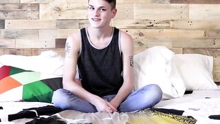 Inked twink dildos his ass and jerks off until he cums hard
