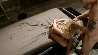 Blonde locked in brid cage then fucked