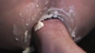 His legs spread, his hard cock bouncing back and forth, open and wide for his top, wh