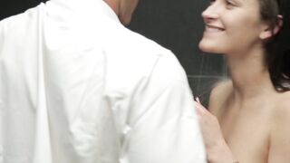 Busty Dani Daniels was taking a bath when her man surprised her with his swollen cock